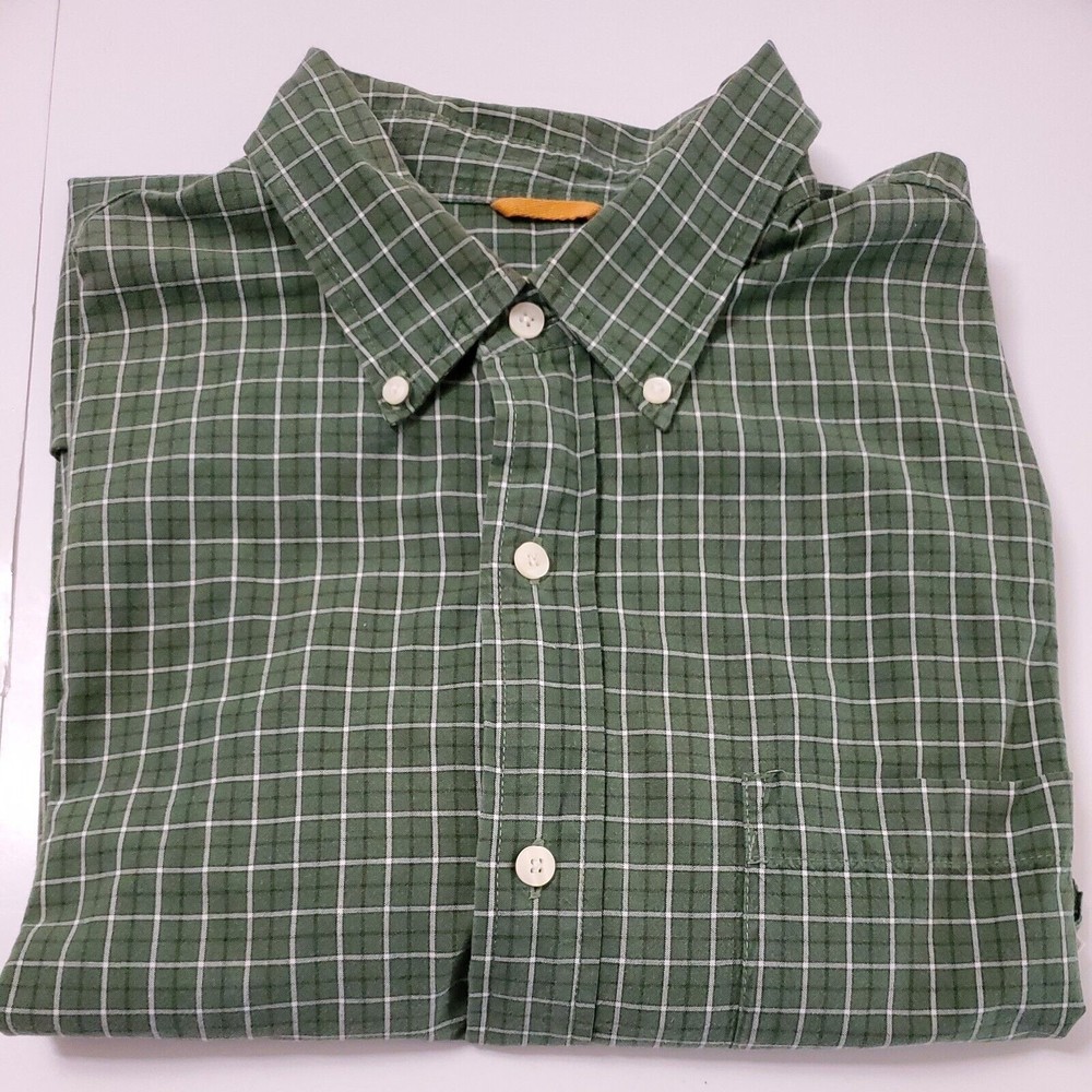 TIMBERLAND Mens Green Plaid W/ White and Black Cotton Long Sleeve Size XL